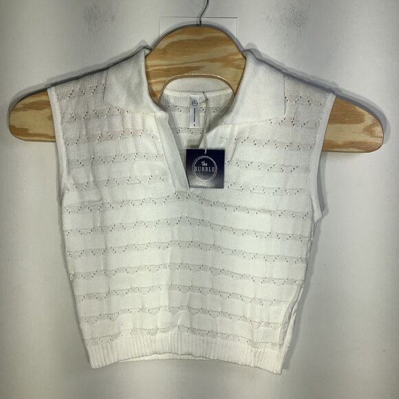 The Bubble Womens Anna Sleeveless Knit V Neck Polo White Size S NWT - Picture 2 of 9